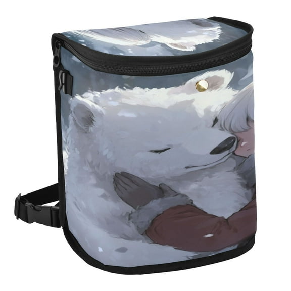 Qxltty White Bear Cuddles with Woman Car Trash Can with Lid Vehicle Backseat Hanging Leak Proof Storage Bin