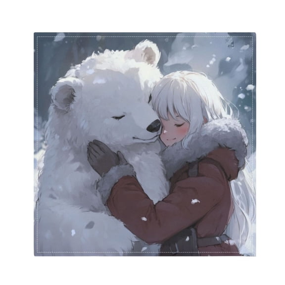 Qxltty White Bear Cuddles with Woman Napkins 20×20in Perfect for Parties Dinners Weddings Cocktail Housewarming Cloth Napkins Set of 4