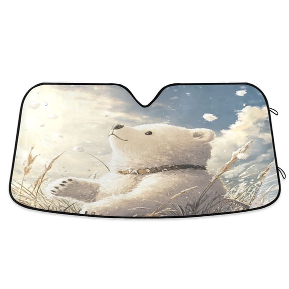 Qxltty White Bear Enjoying The Sunshine Car Windshield Sunshades Foldable UV Rays Sun Visor Protector Keep Your Vehicle Cool 55×27.6in