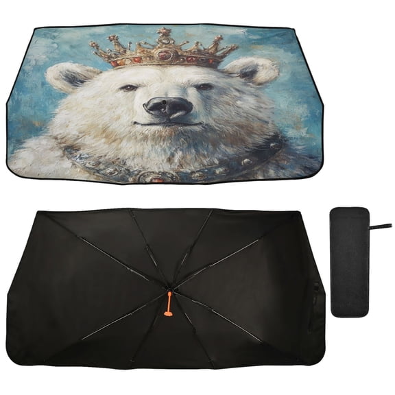 Qxltty White Bear King Car Windshield Sunshade Umbrella Quality Black Rubberized Fabric Can Effectively Block UV Rays Heat