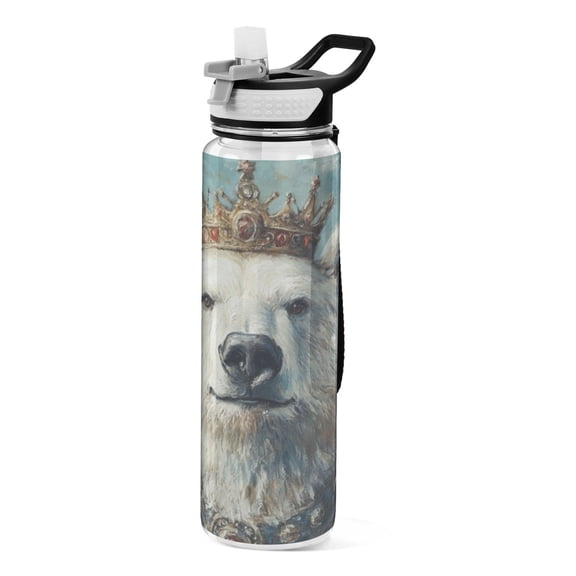 Qxltty White Bear King Water Bottle 32 oz with Straw BPA Free Reusable Fitness Sport Bottle Perfect for Travel School Outdoors and Gym