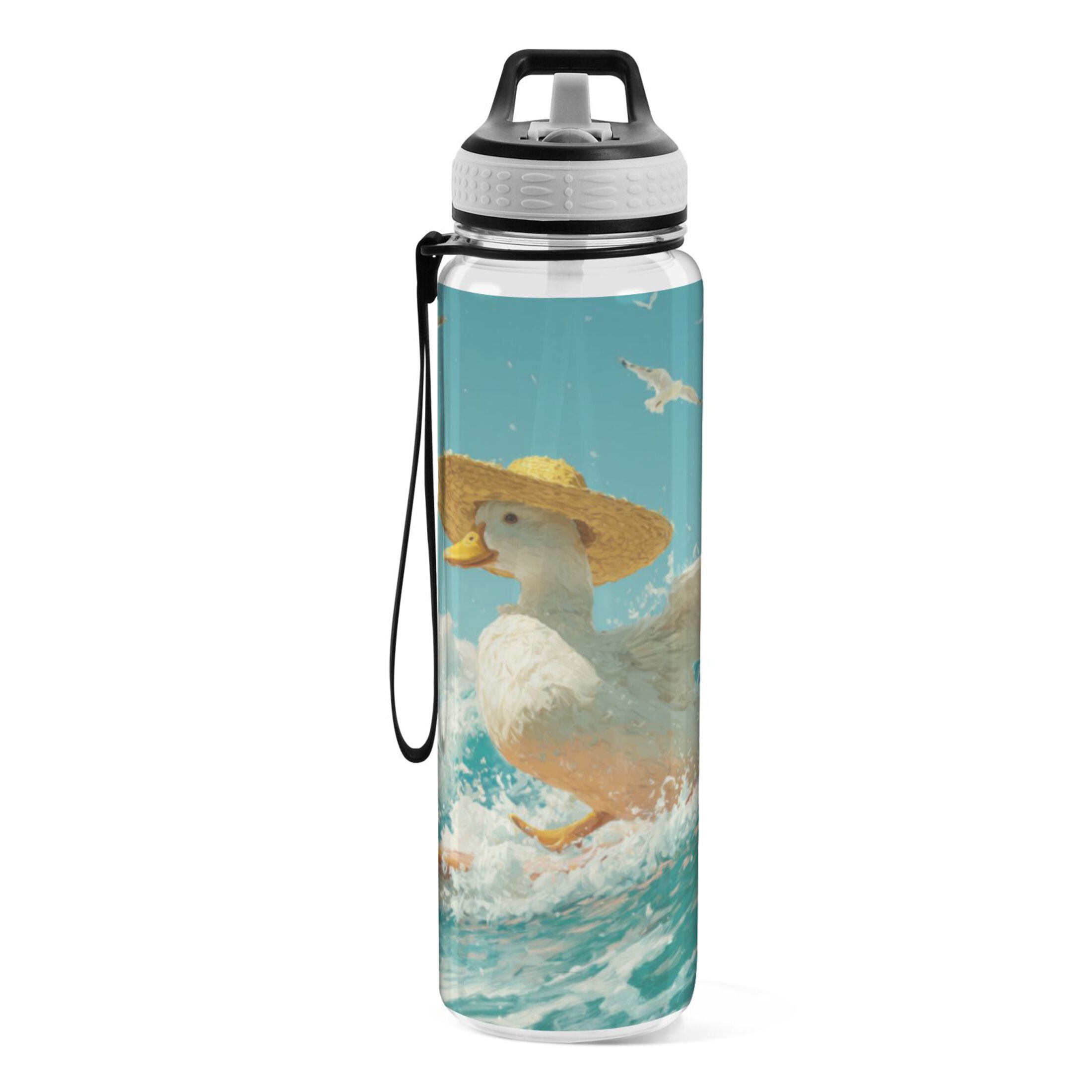 Qxltty White Duck Water Bottle 32 oz with Straw BPA Free Reusable ...
