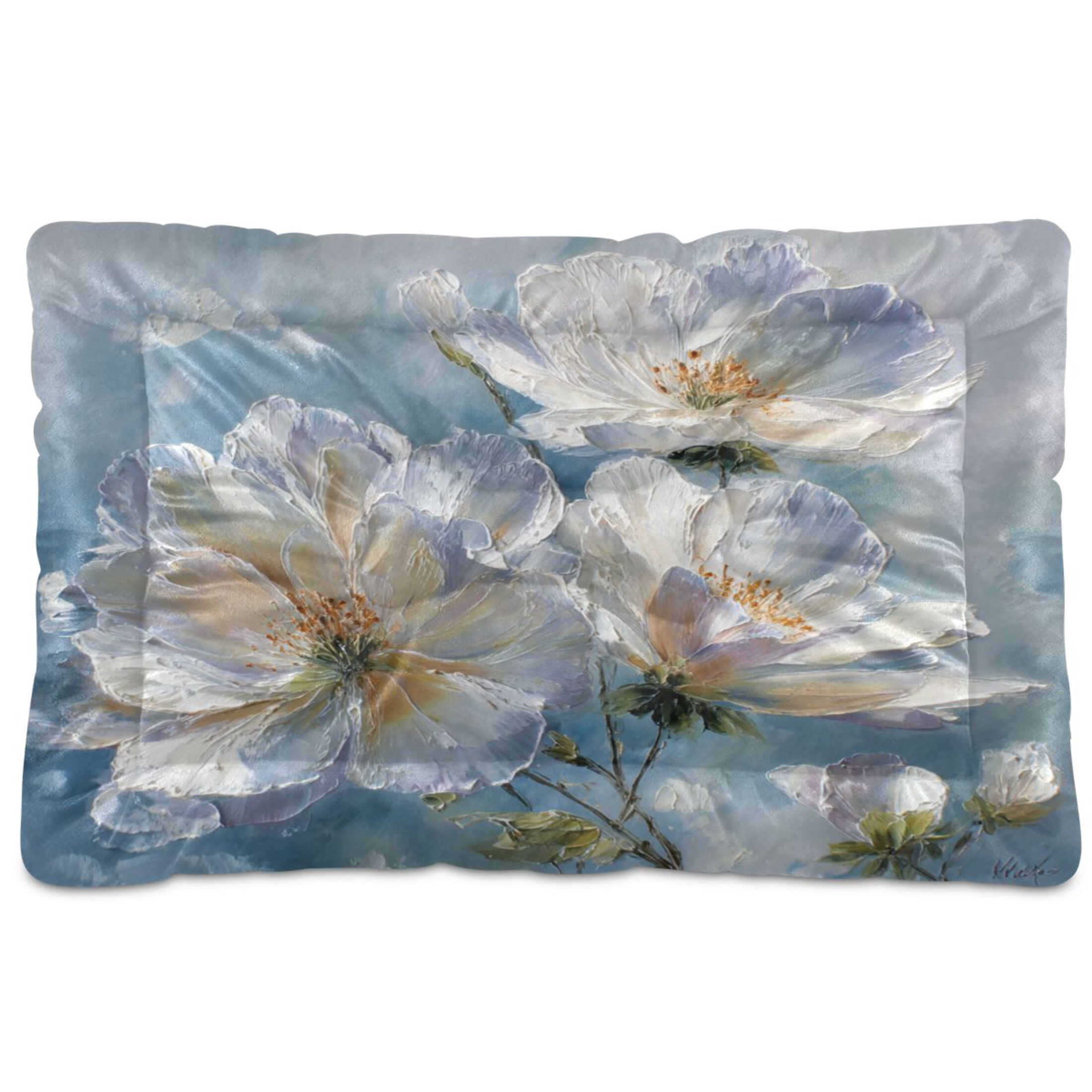 Qxltty White Flowers Ped Pad Wear-resistant and Hard to Bite Through Sleeping Pad for Small Medium Large Dogs Winter Pet Bed 36×24in