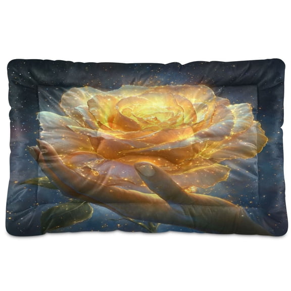 Qxltty White Gold Rose Ped Pad Wear-resistant and Hard to Bite Through Sleeping Pad for Small Medium Large Dogs Winter Pet Bed 24×18in