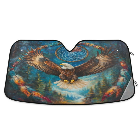 Qxltty White Headed Sea Eagle Car Windshield Sunshades Foldable UV Rays Sun Visor Protector Keep Your Vehicle Cool 53×23.5in
