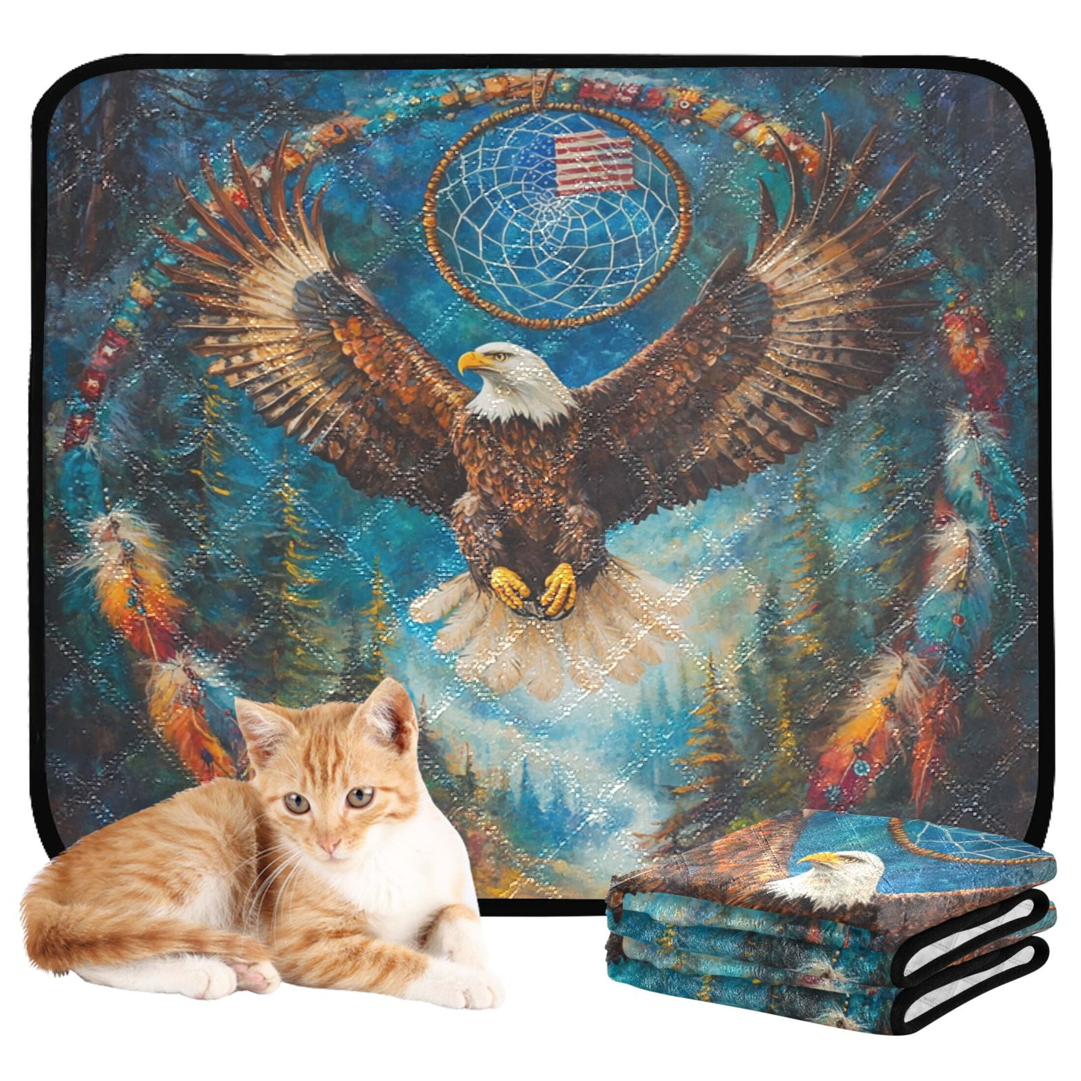 Qxltty White Headed Sea Eagle Cat litter Pads Pet Set of 3 Diaper Mats Center Anti-leakage Layer Absorbent Soft and Comfortable