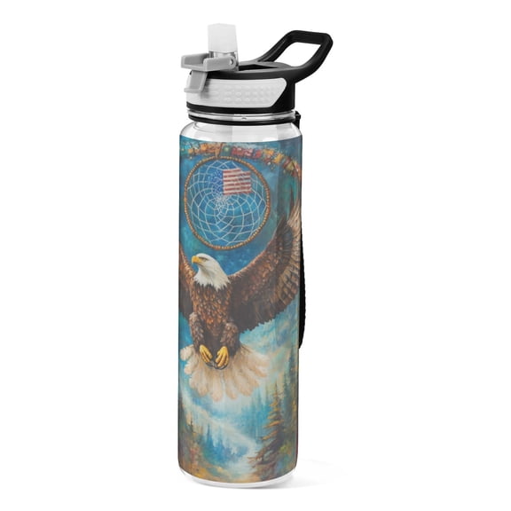 Qxltty White Headed Sea Eagle Water Bottle 32 oz with Straw BPA Free Reusable Fitness Sport Bottle Perfect for Travel School Outdoors and Gym
