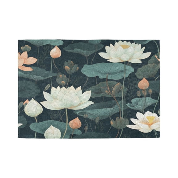 Qxltty White Lotus Flower Placemats Set of 1 Heat Resistant Non-Slip Place mat for Dining Table Washable Durable Polyester Woven Table Decorations