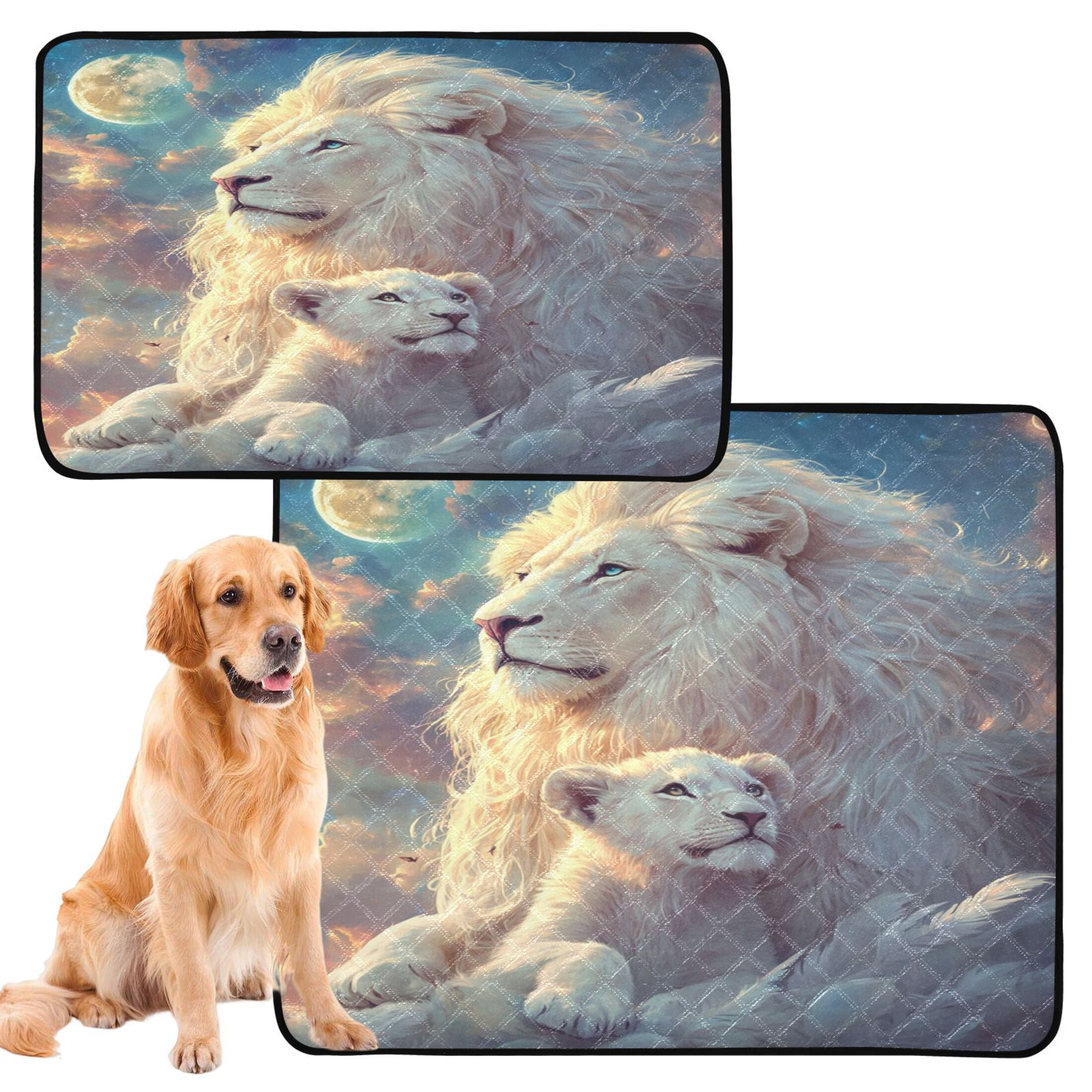 Qxltty White Maned Lions Cat litter Pads Pet Set of 2 Diaper Mats Center Anti-leakage Layer Absorbent Soft and Comfortable