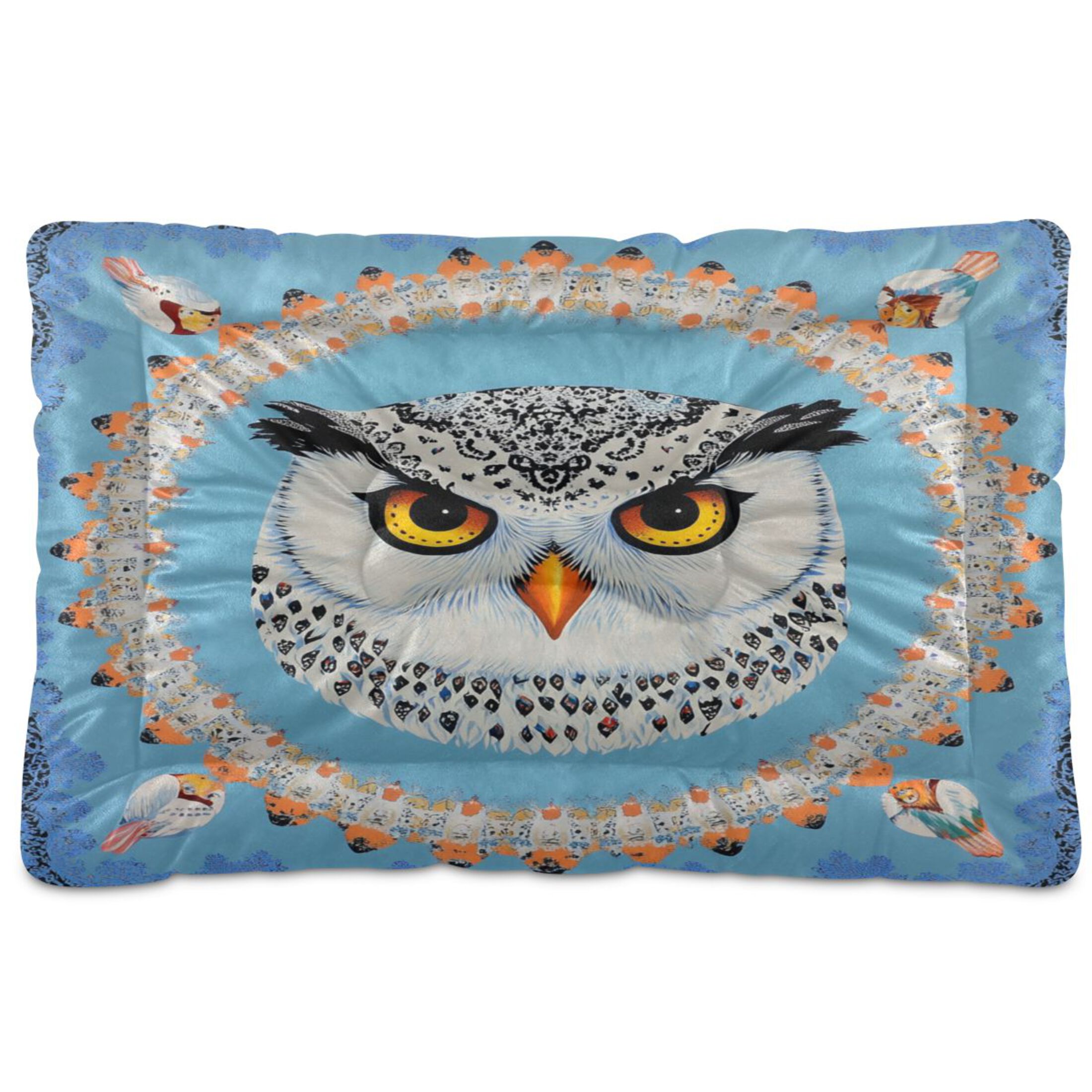 Qxltty White Owl Pattern Ped Pad Wear-resistant and Hard to Bite Through Sleeping Pad for Small Medium Large Dogs Winter Pet Bed 36×24in