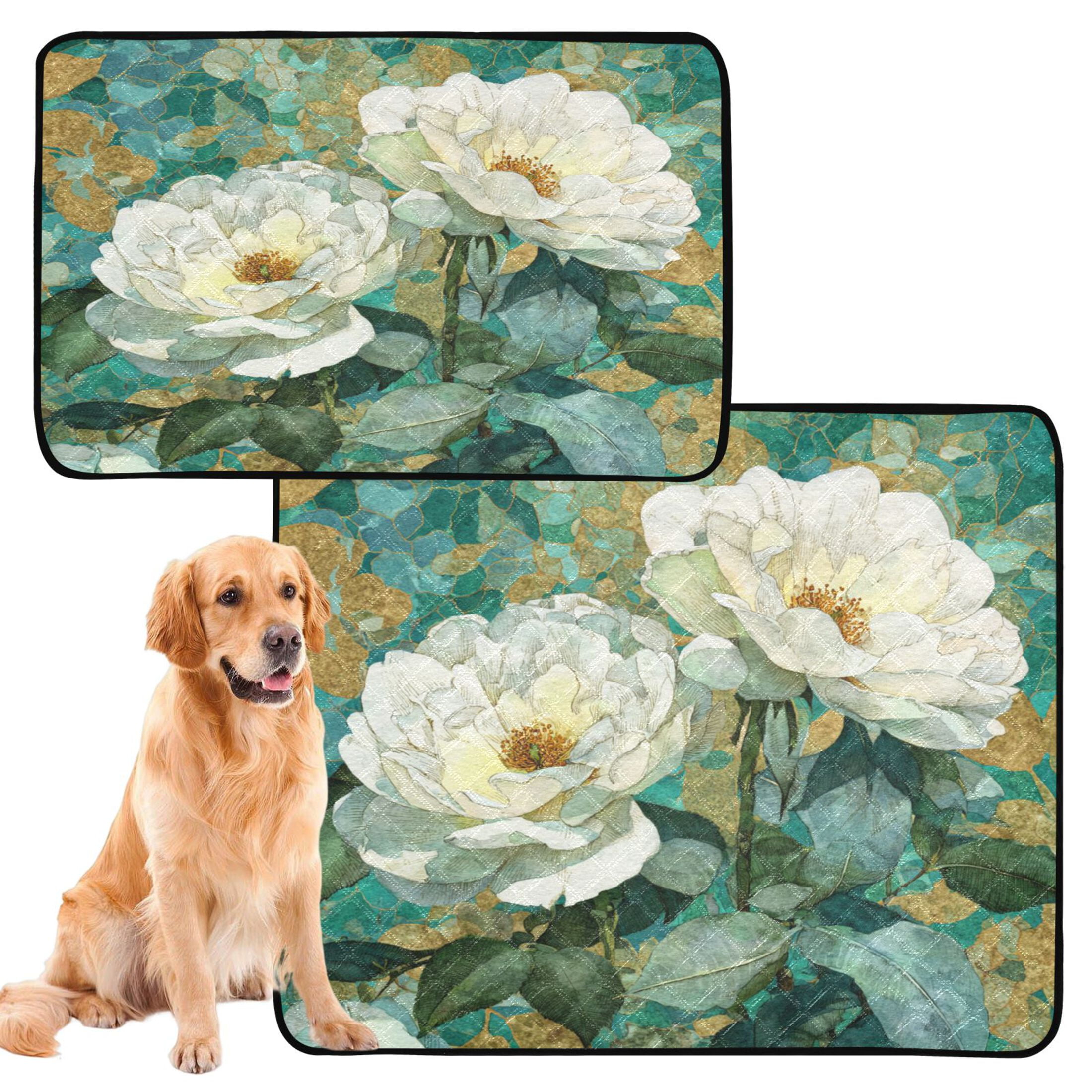 Qxltty White Peonies Cat litter Pads Pet Set of 2 Diaper Mats Center Anti-leakage Layer Absorbent Soft and Comfortable