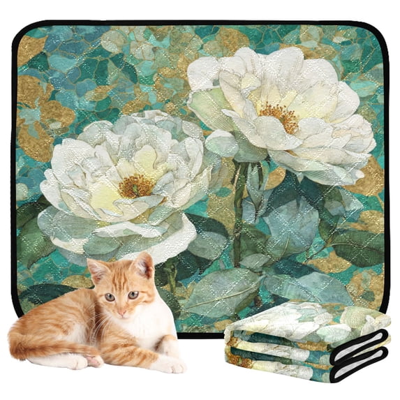 Qxltty White Peonies Cat litter Pads Pet Set of 3 Diaper Mats Center Anti-leakage Layer Absorbent Soft and Comfortable