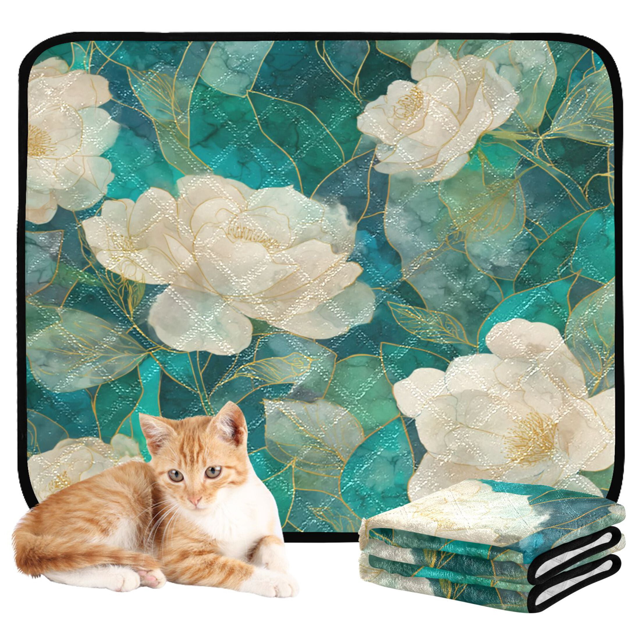 Qxltty White Peony Cat litter Pads Pet Set of 3 Diaper Mats Center Anti-leakage Layer Absorbent Soft and Comfortable