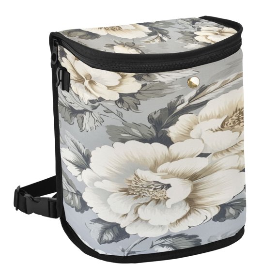 Qxltty White Peony Pattern Car Trash Can with Lid Vehicle Backseat Hanging Leak Proof Storage Bin