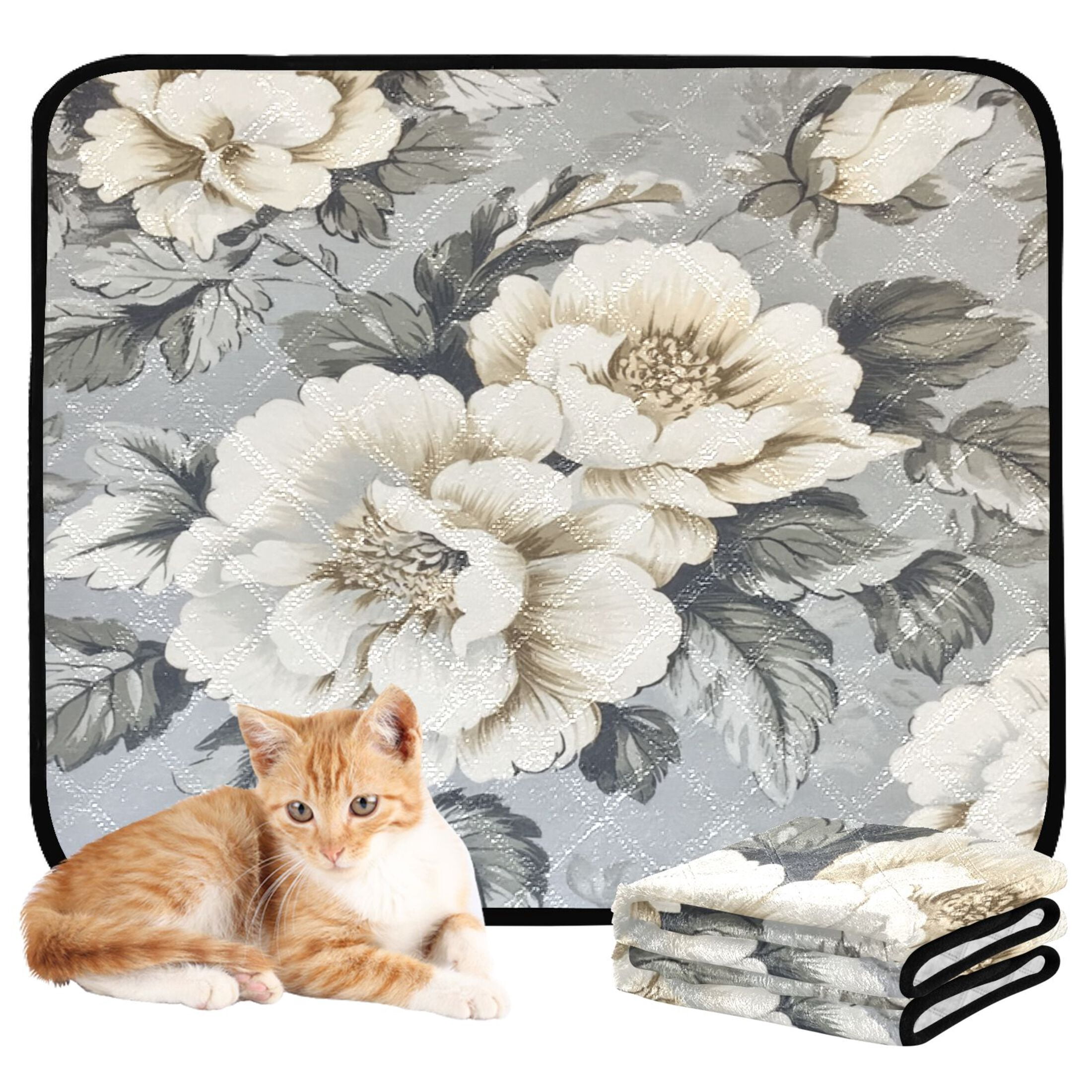 Qxltty White Peony Pattern Cat litter Pads Pet Set of 3 Diaper Mats Center Anti-leakage Layer Absorbent Soft and Comfortable