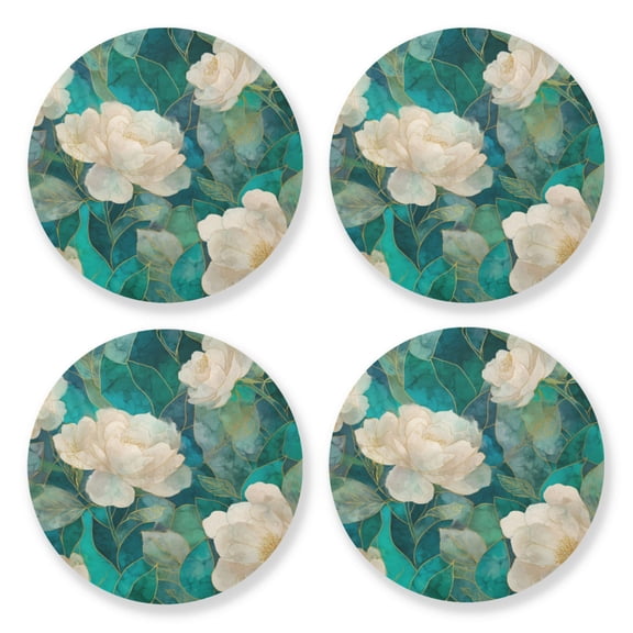 Qxltty White Peony Wooden Coasters Set of 4 Fun and Practical Perfectly Non-Slip Warm Home Accent