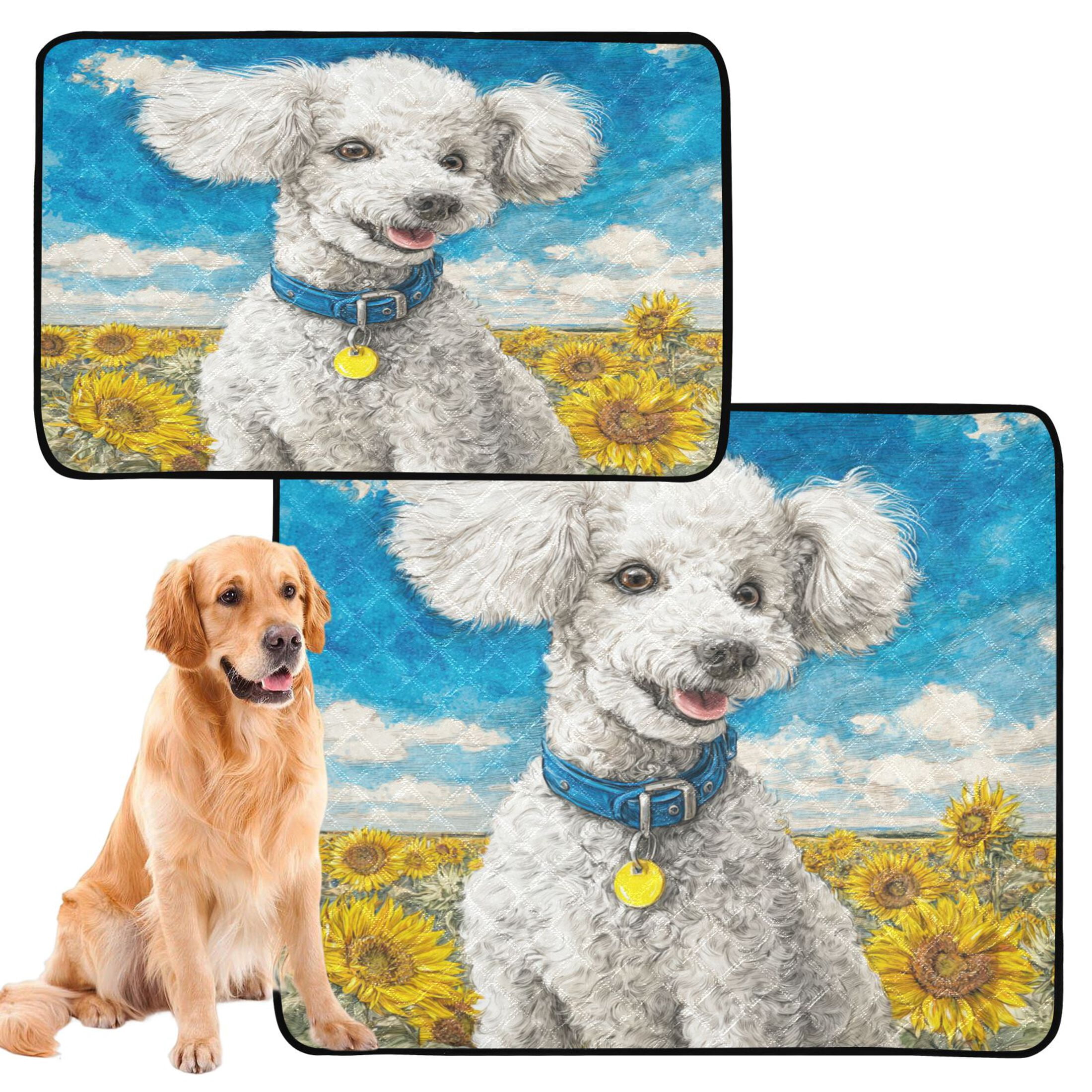Qxltty White Poodle Cat litter Pads Pet Set of 2 Diaper Mats Center Anti-leakage Layer Absorbent Soft and Comfortable