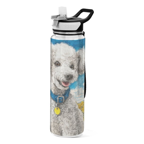 Qxltty White Poodle Water Bottle 32 oz with Straw BPA Free Reusable Fitness Sport Bottle Perfect for Travel School Outdoors and Gym