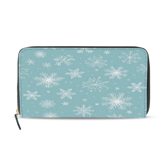 Qxltty White Snowflakes Women's Leather Wallet Fashion Retro Multi Card Holder with Cell Phone Pocket Mothers Day Gifts