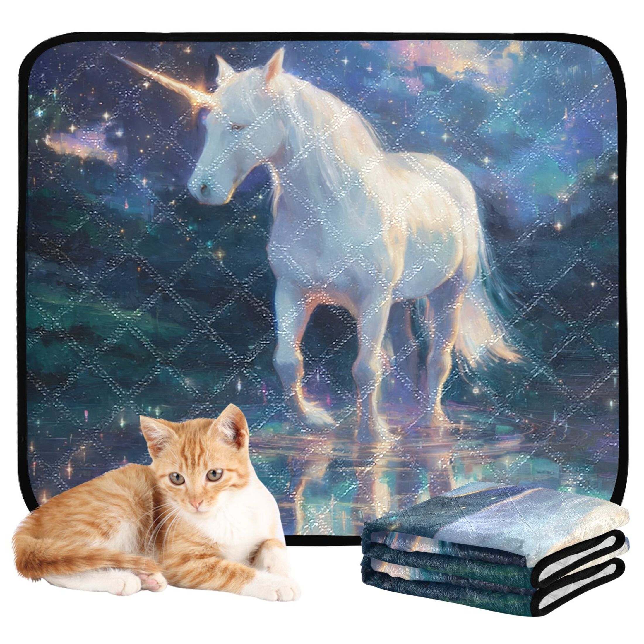 Qxltty White Unicorn Cat litter Pads Pet Set of 3 Diaper Mats Center Anti-leakage Layer Absorbent Soft and Comfortable