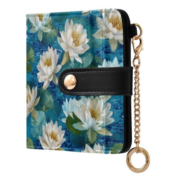 Qxltty White Water Lilies Float Ladies Wallet Rfid Slim Thin Compact Credit Card Women Wallet Zipper Coin Pocket and ID Window for Female Gifts