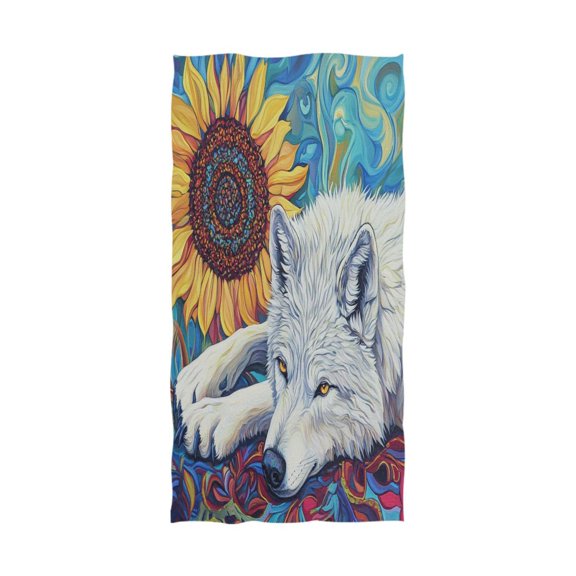 Qxltty White Wolf with Sunflower Extra Large Bath Towel 32"x64" Super Soft Highly Absorbent Quick Dry Shower Towel for Hotel Bathroom Guest Spa Gym