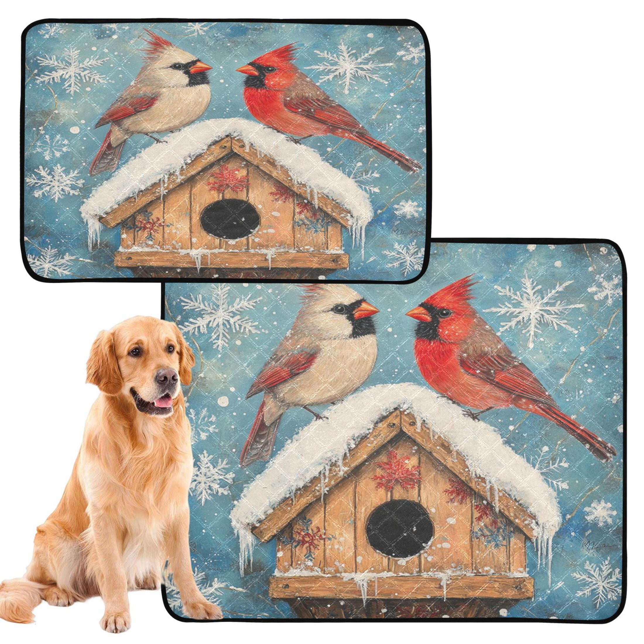 Qxltty Winter Cardinal Bird Cat litter Pads Pet Set of 2 Diaper Mats Center Anti-leakage Layer Absorbent Soft and Comfortable