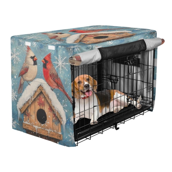 Qxltty Winter Cardinal Bird Crate Cover Durable Oxford Cloth Pet Kennel Sunshade Universal Fit for 35in Wire Cage