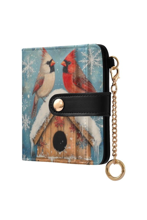 Winter Cardinal Bird Ladies Wallet Rfid Slim Thin Compact Credit Card Women Wallet Zipper Coin Pocket and ID Window for Female Gifts