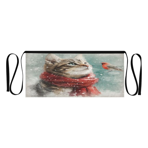 Qxltty Winter Cat Kitchen Cooking Apron for Women Men with Pockets Waiter Short Aprons