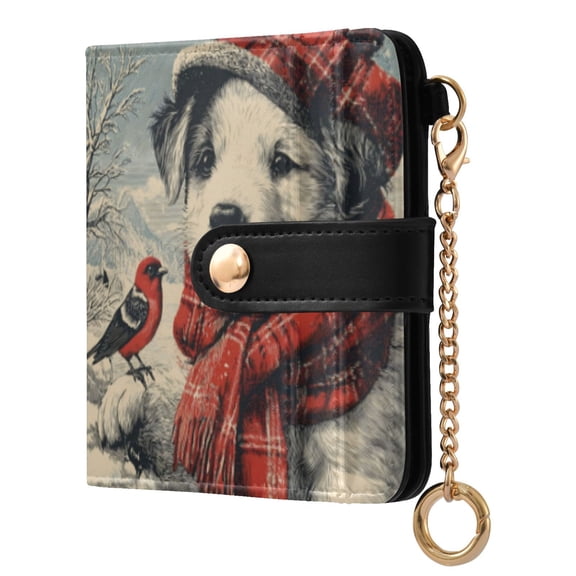 Qxltty Winter Dog Ladies Wallet Rfid Slim Thin Compact Credit Card Women Wallet Zipper Coin Pocket and ID Window for Female Gifts