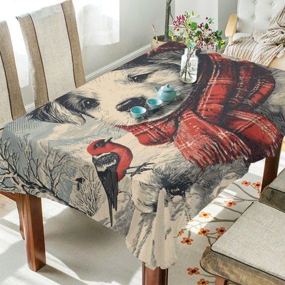 Qxltty Winter Dog Square Tablecloth 54×72in Thick Wrinkle Resistant Heat Proof Durable Table Cover for Dining Table