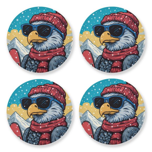 Qxltty Winter Eagle Wooden Coasters Set of 4 Fun and Practical Perfectly Non-Slip Warm Home Accent