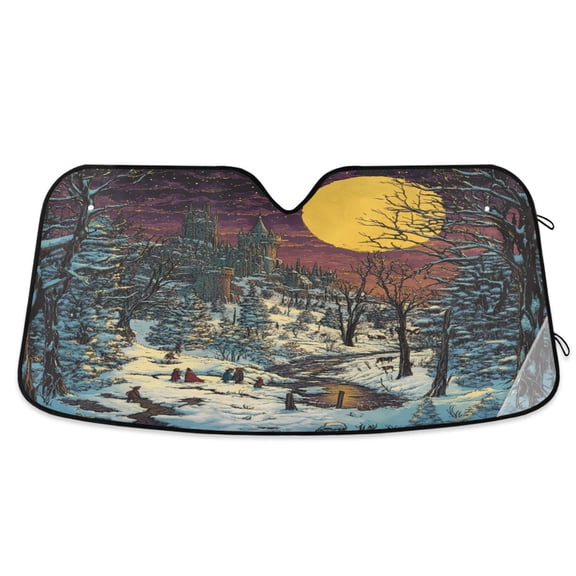 Qxltty Winter Evening Sunset Car Windshield Sunshades Foldable UV Rays Sun Visor Protector Keep Your Vehicle Cool 53×23.5in