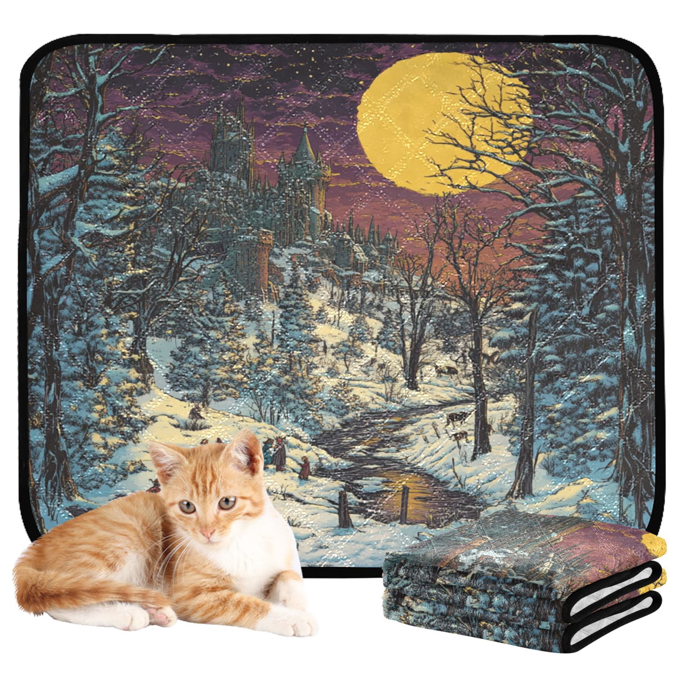 Qxltty Winter Evening Sunset Cat litter Pads Pet Set of 3 Diaper Mats Center Anti-leakage Layer Absorbent Soft and Comfortable