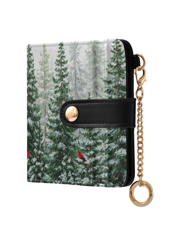 Winter Green Pine Tree Ladies Wallet Rfid Slim Thin Compact Credit Card Women Wallet Zipper Coin Pocket and ID Window for Female Gifts
