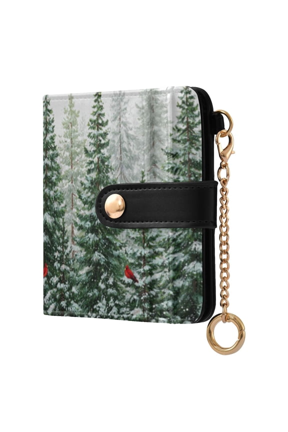 Winter Green Pine Tree Ladies Wallet Rfid Slim Thin Compact Credit Card Women Wallet Zipper Coin Pocket and ID Window for Female Gifts