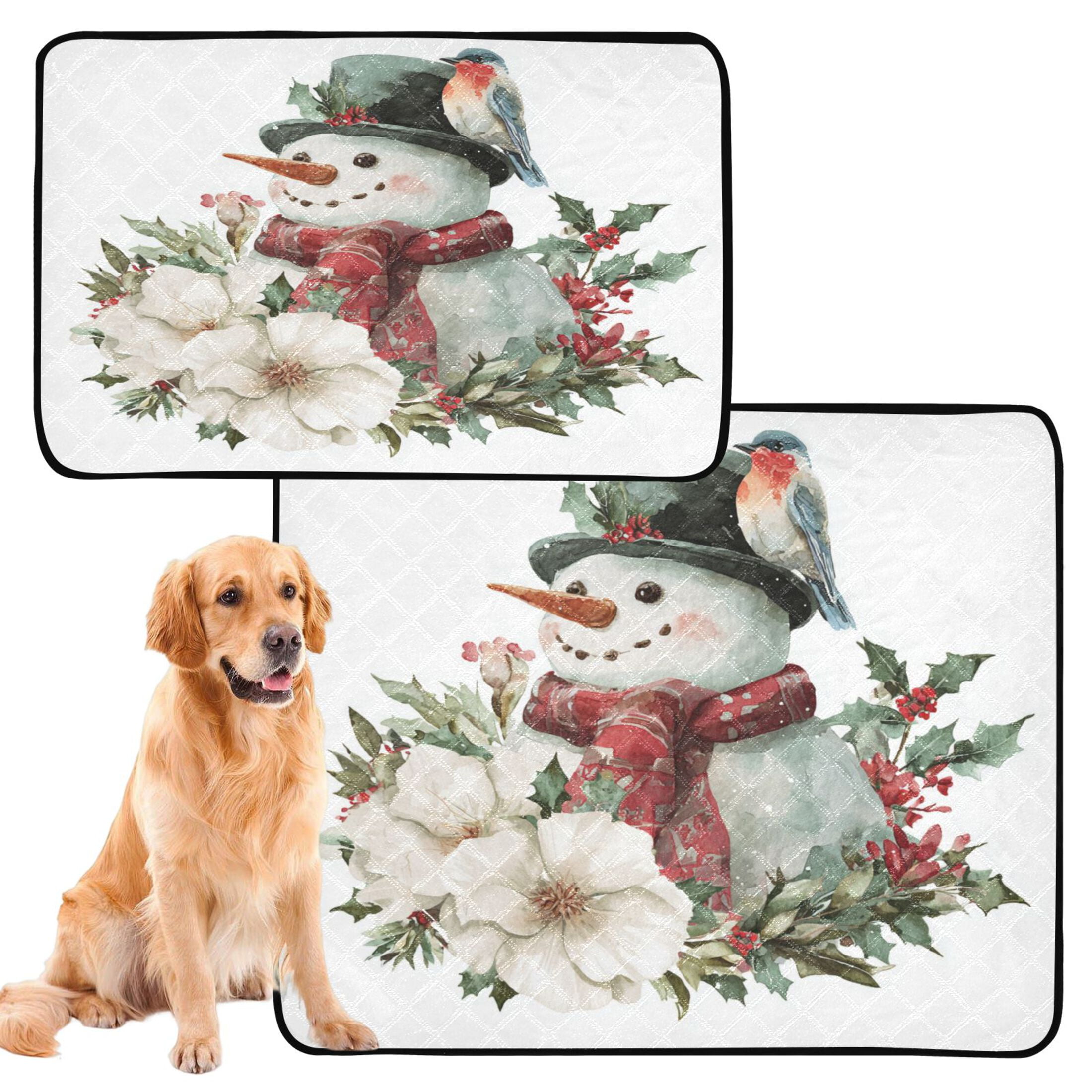 Qxltty Winter Snowman Cat litter Pads Pet Set of 2 Diaper Mats Center Anti-leakage Layer Absorbent Soft and Comfortable