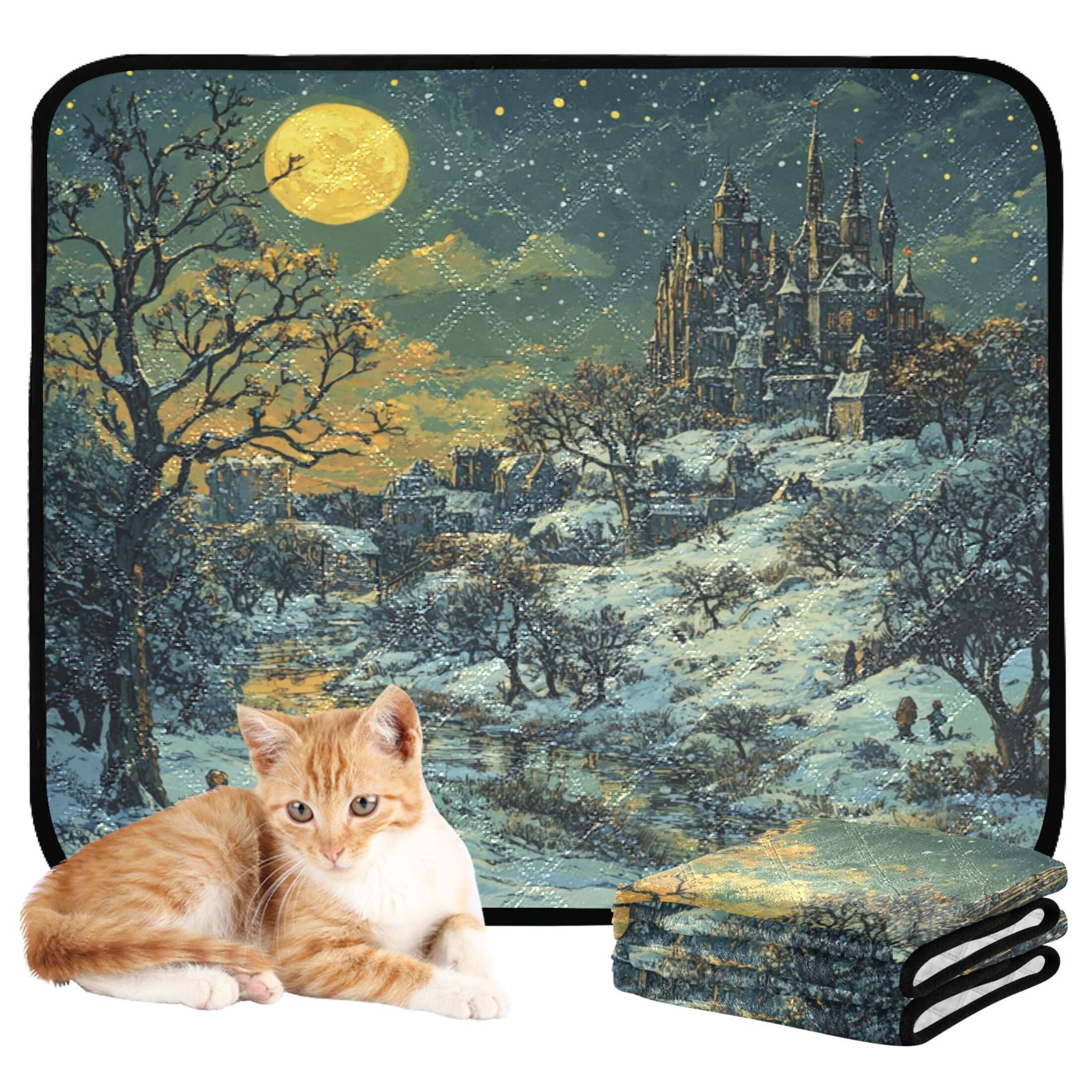 Qxltty Winter Village Scene Cat litter Pads Pet Set of 3 Diaper Mats Center Anti-leakage Layer Absorbent Soft and Comfortable