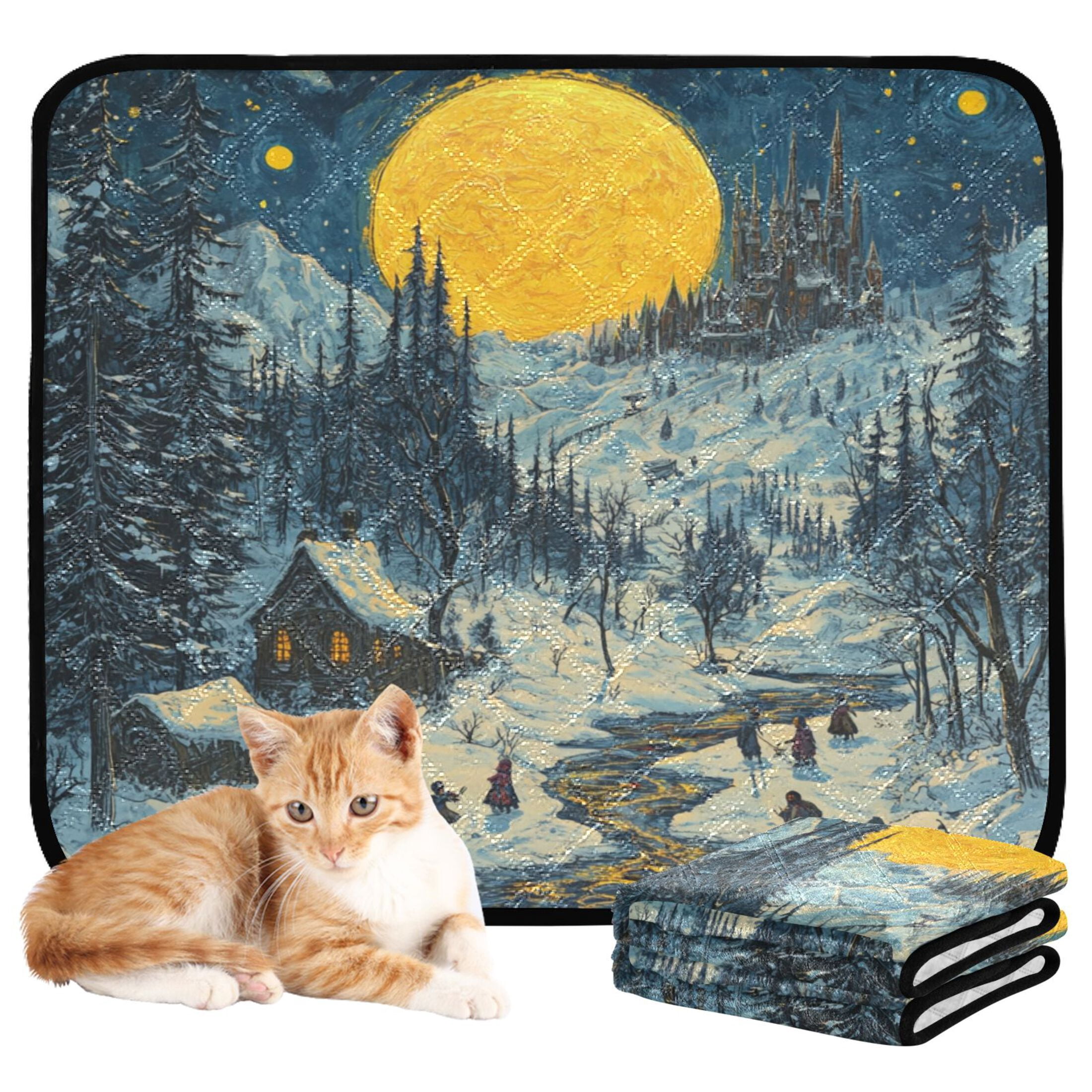Qxltty Winter Village View Cat litter Pads Pet Set of 3 Diaper Mats Center Anti-leakage Layer Absorbent Soft and Comfortable