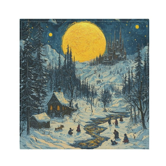 Qxltty Winter Village View Napkins 20×20in Perfect for Parties Dinners Weddings Cocktail Housewarming Cloth Napkins Set of 6