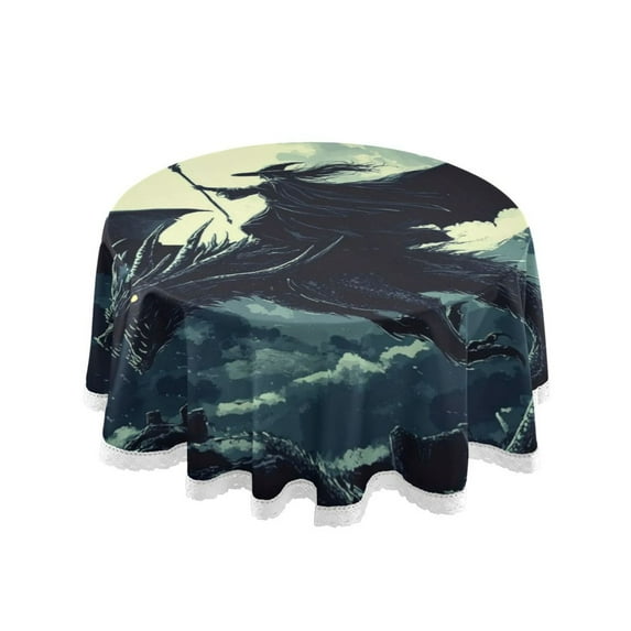 Qxltty Witch and Black Dragon Round Tablecloth 60 Inch Dia Washable Table Cover with Dust-Proof Wrinkle Resistant for Restaurant Picnic Indoor and Outdoor Dining