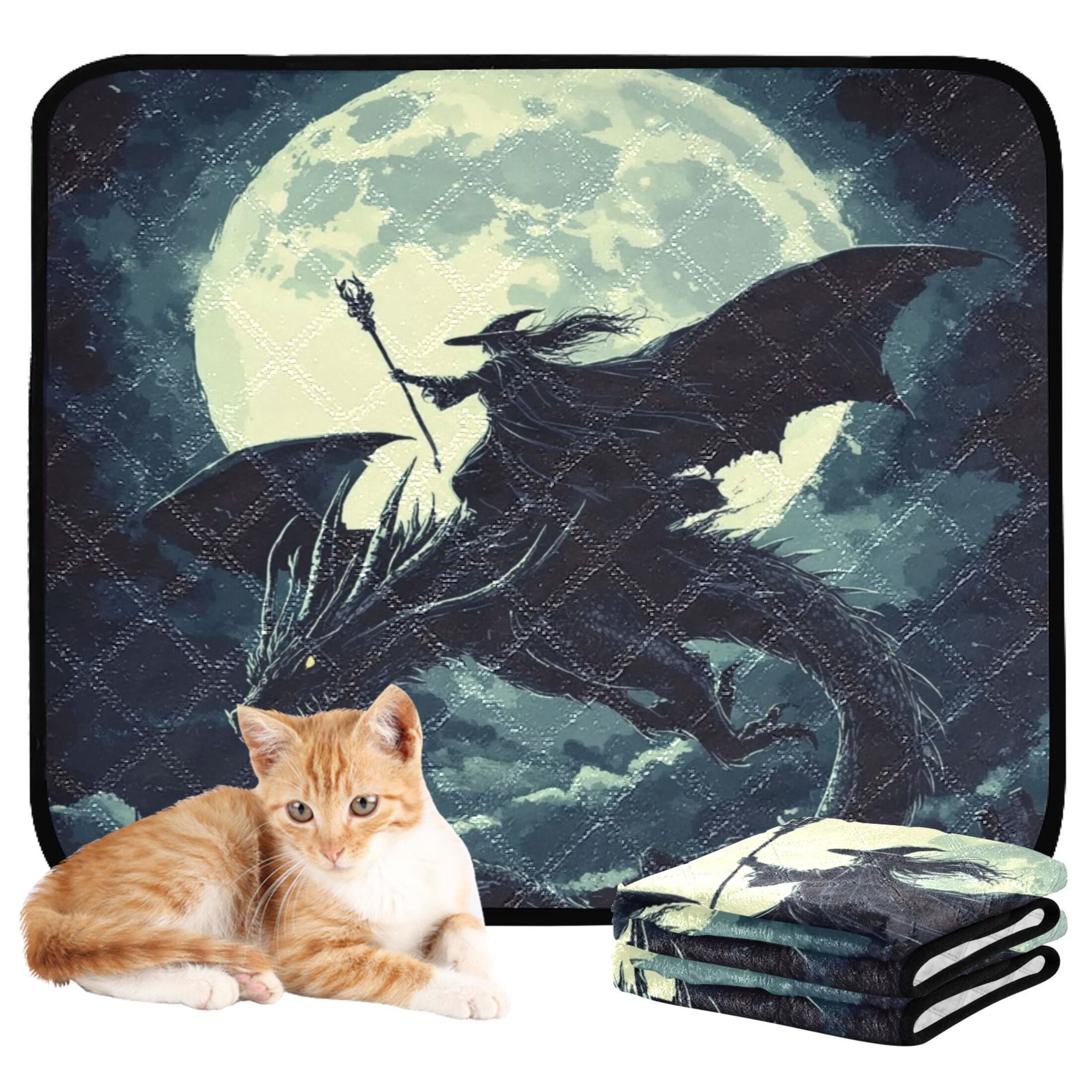 Qxltty Witch and Black Dragon Cat litter Pads Pet Set of 3 Diaper Mats Center Anti-leakage Layer Absorbent Soft and Comfortable