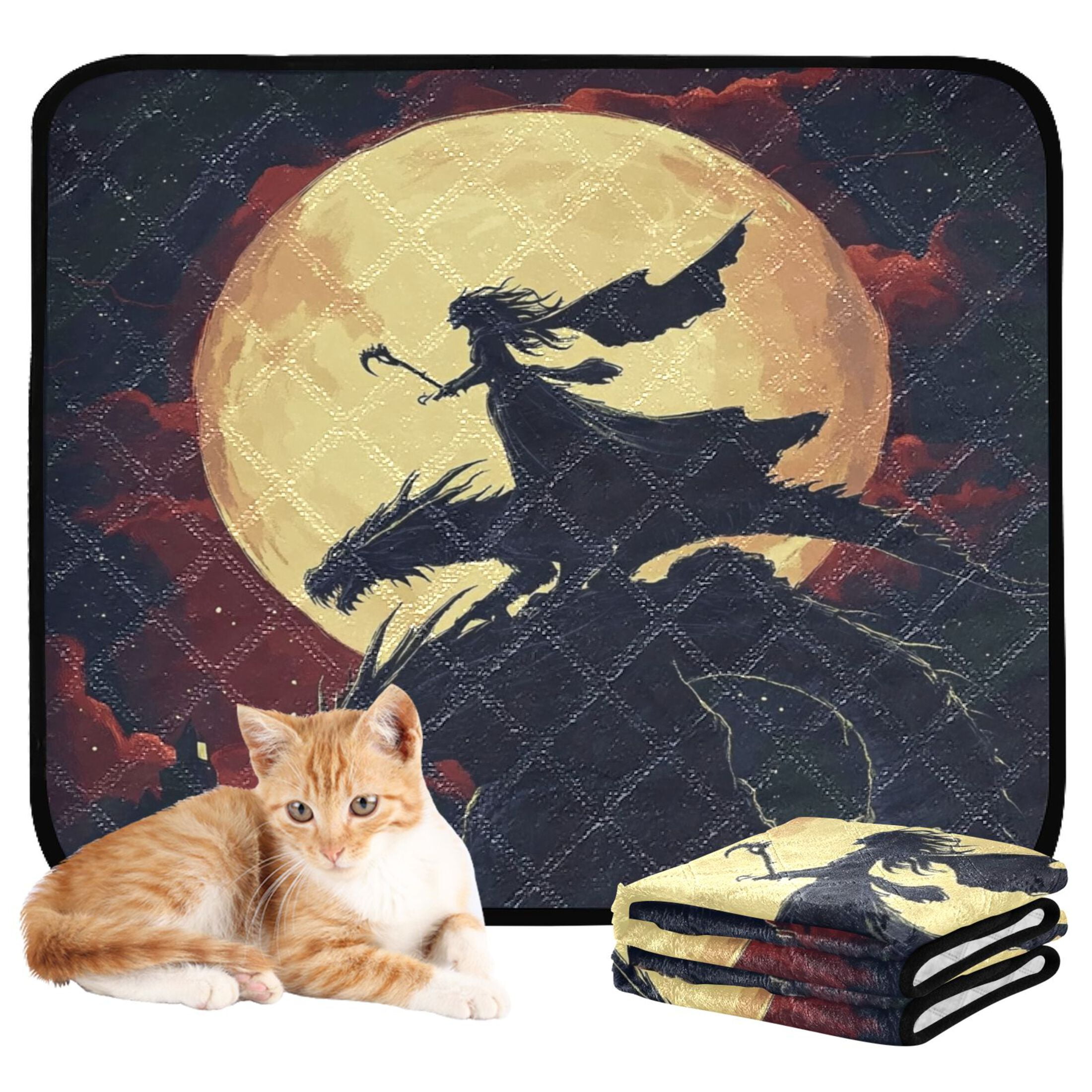 Qxltty Witch and Black Dragons Cat litter Pads Pet Set of 3 Diaper Mats Center Anti-leakage Layer Absorbent Soft and Comfortable