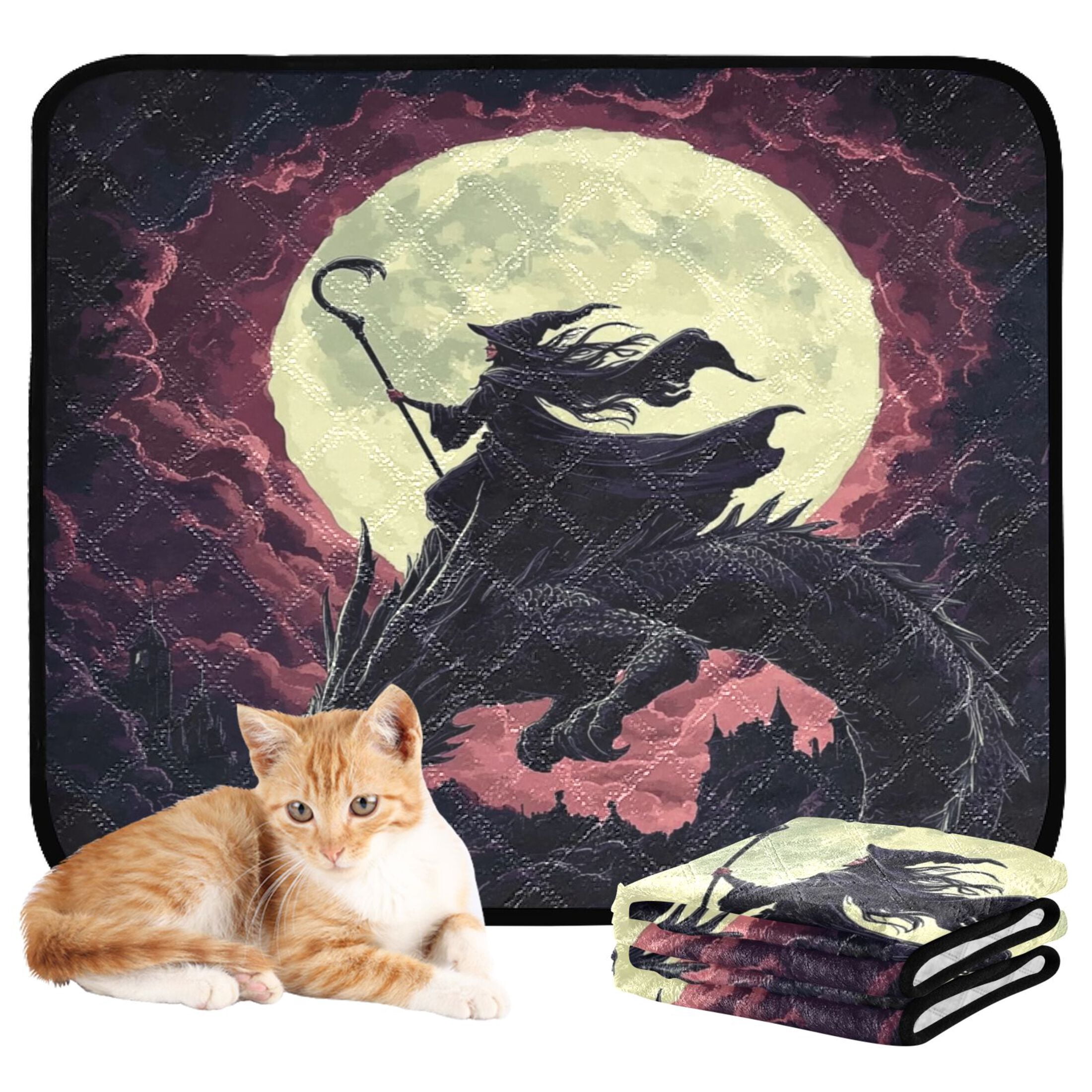 Qxltty Witches and Black Dragon Cat litter Pads Pet Set of 3 Diaper Mats Center Anti-leakage Layer Absorbent Soft and Comfortable