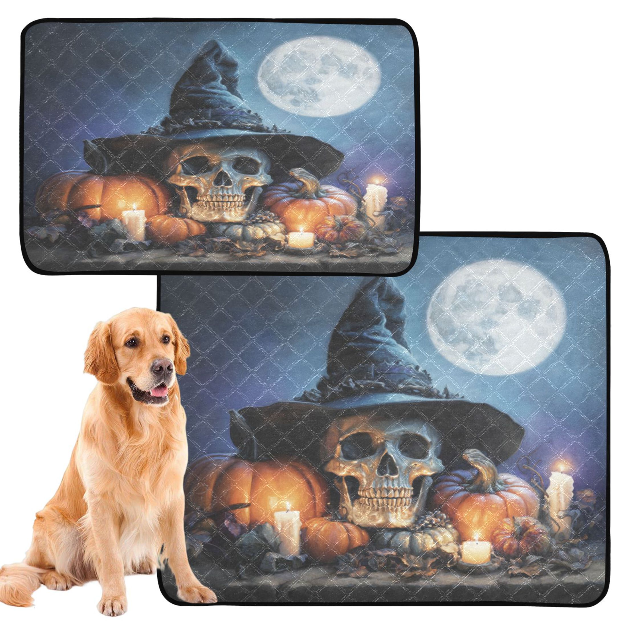 Qxltty Wizard Hat Skull Cat litter Pads Pet Set of 2 Diaper Mats Center Anti-leakage Layer Absorbent Soft and Comfortable