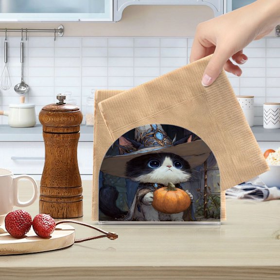 Qxltty Wizard Kitten Acrylic Napkin Holder Set of 2 Transparent Dining Table Kitchen Cafeteria Home Decor 4.1x4.9x1.97in
