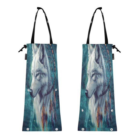 Qxltty Wolf King Dreamcatcher 2 Pack Washable Eco-Friendly Seat Back Hanging Car Trash Bag for Travelling Picnic Outdoor