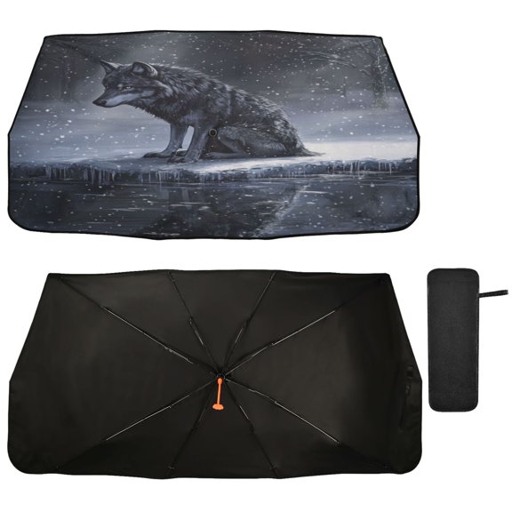 Qxltty Wolf King in The Snow Car Windshield Sunshade Umbrella Quality Black Rubberized Fabric Can Effectively Block UV Rays Heat