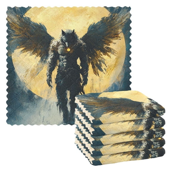 Qxltty Wolf Man As An Angel Kitchen Towels Set of 6 Ultra Soft Absorbent Quick Drying Dish Cloths 11 x 11in